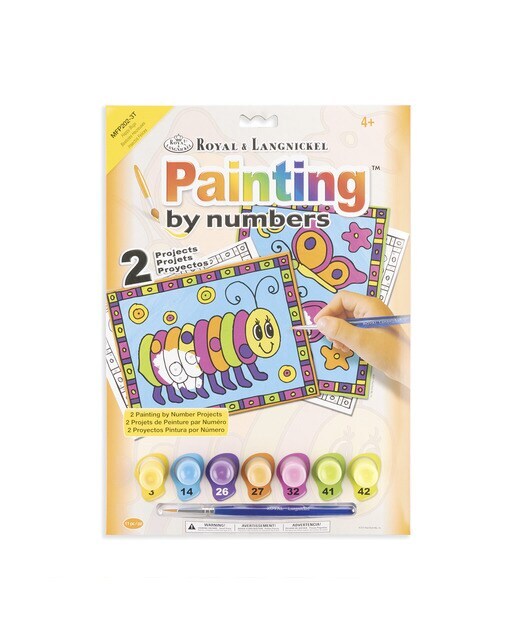 Pintar por números MFP202 con pinturas y pincel dibujo mariposa y gusano marca Royal Langnickel