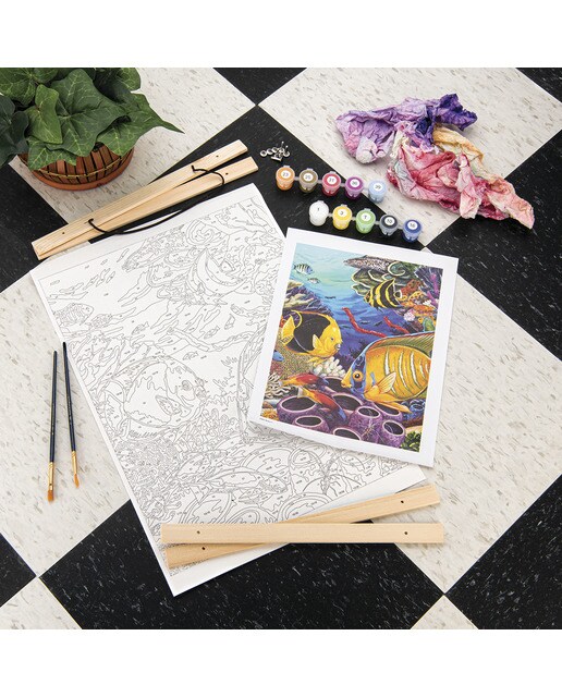 Pintar por números PBN-ROLL7 con lienzo para colgar, pinturas y pinceles, dibujo arrecife de coral del Caribe marca Royal Langnickel 3