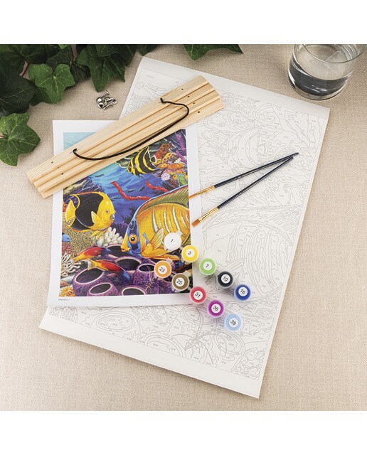 Pintar por números PBN-ROLL7 con lienzo para colgar, pinturas y pinceles, dibujo arrecife de coral del Caribe marca Royal Langnickel 4