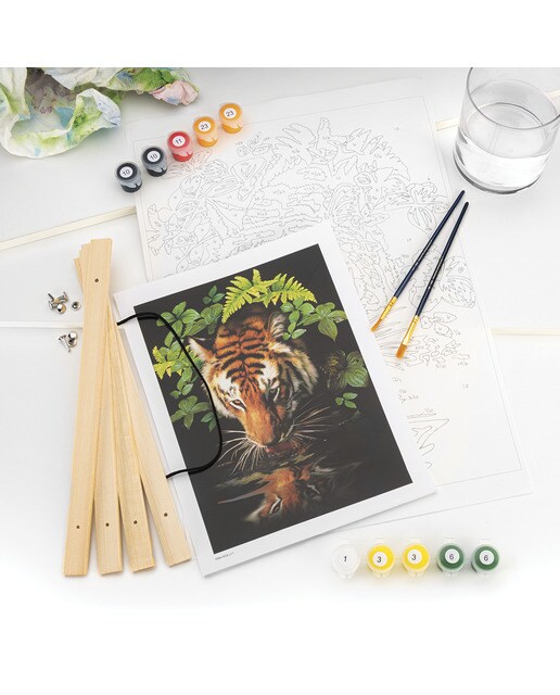 Pintura por números PBN-ROLL11 com tela suspensa, tintas e pincéis, desenho de tigre a beber da Royal Langnickel 3