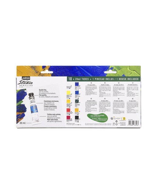 Conjunto de studio Acrylics 10 tubos 20 ml sortidos com pincel Pebeo - Artigo Sortido. Envio realizado de forma aleatória 3
