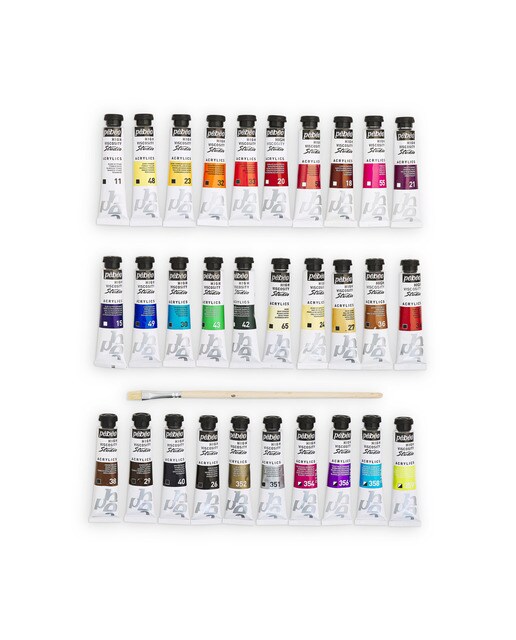 Pack de 30 tubos studio Acrylics 20ml surtidos con brocha Pebeo 3
