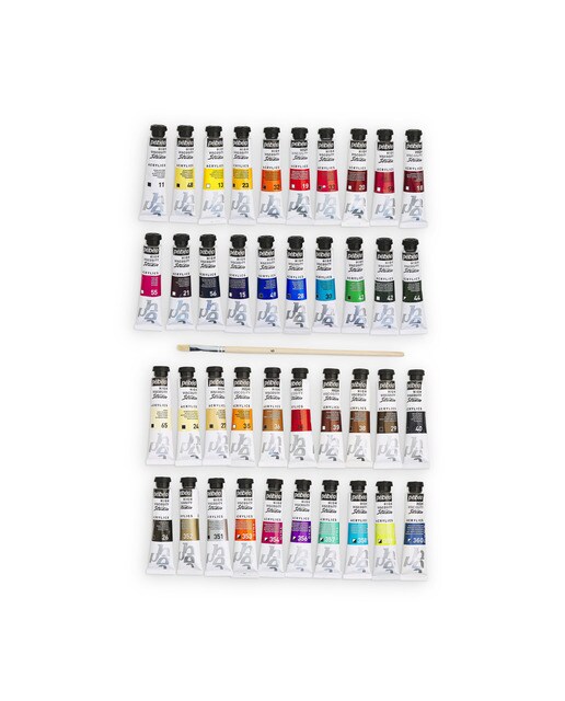 Pack de 40 tubos studio Acrylics 20ml surtidos con brocha Pebeo 3