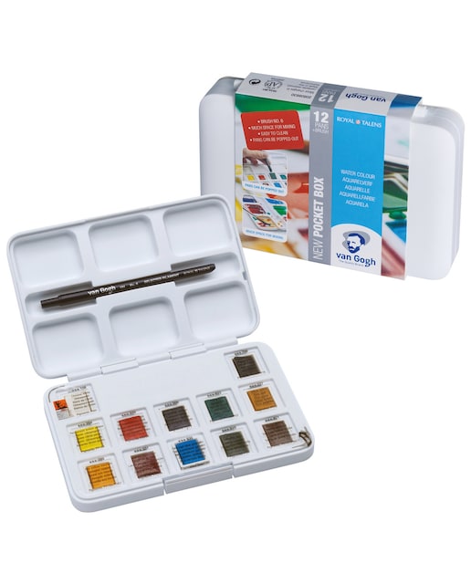 Caja De Plástico de Doce Pastillas de Acuarela Van Gogh Blanco