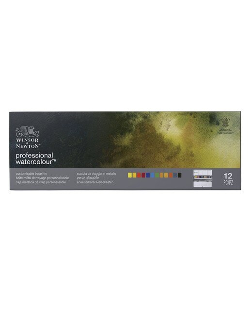 Caixa Metálica Esmaltada Resistente de 12 Meios Godés de Aguarela Extra Fina Black Box Winsor & Newton Multicolor 2