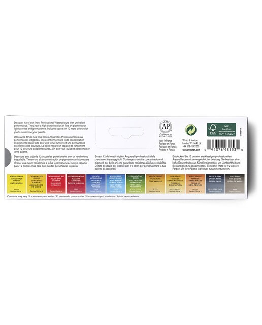 Caixa Metálica Esmaltada Resistente de 12 Meios Godés de Aguarela Extra Fina Black Box Winsor & Newton Multicolor 4