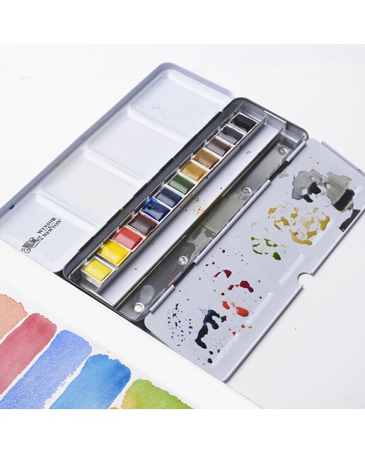 Caixa Metálica Esmaltada Resistente de 12 Meios Godés de Aguarela Extra Fina Black Box Winsor & Newton Multicolor 6