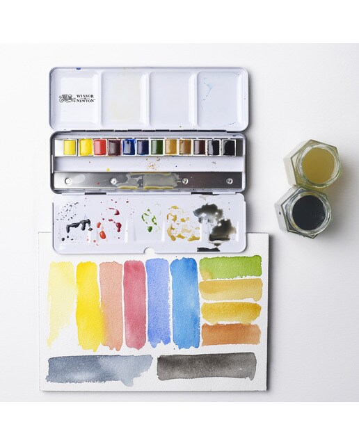 Caixa Metálica Esmaltada Resistente de 12 Meios Godés de Aguarela Extra Fina Black Box Winsor & Newton Multicolor 7