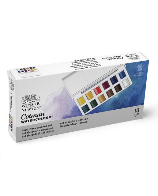 Caixa de 12 meios godés de aguarela Esboço Cotman azul Azul-3