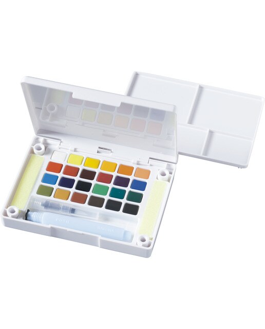 Caixa de Plástico de 24 Aguarelas e Pincel Recarregável Sakura Multicolor Multicolor-1
