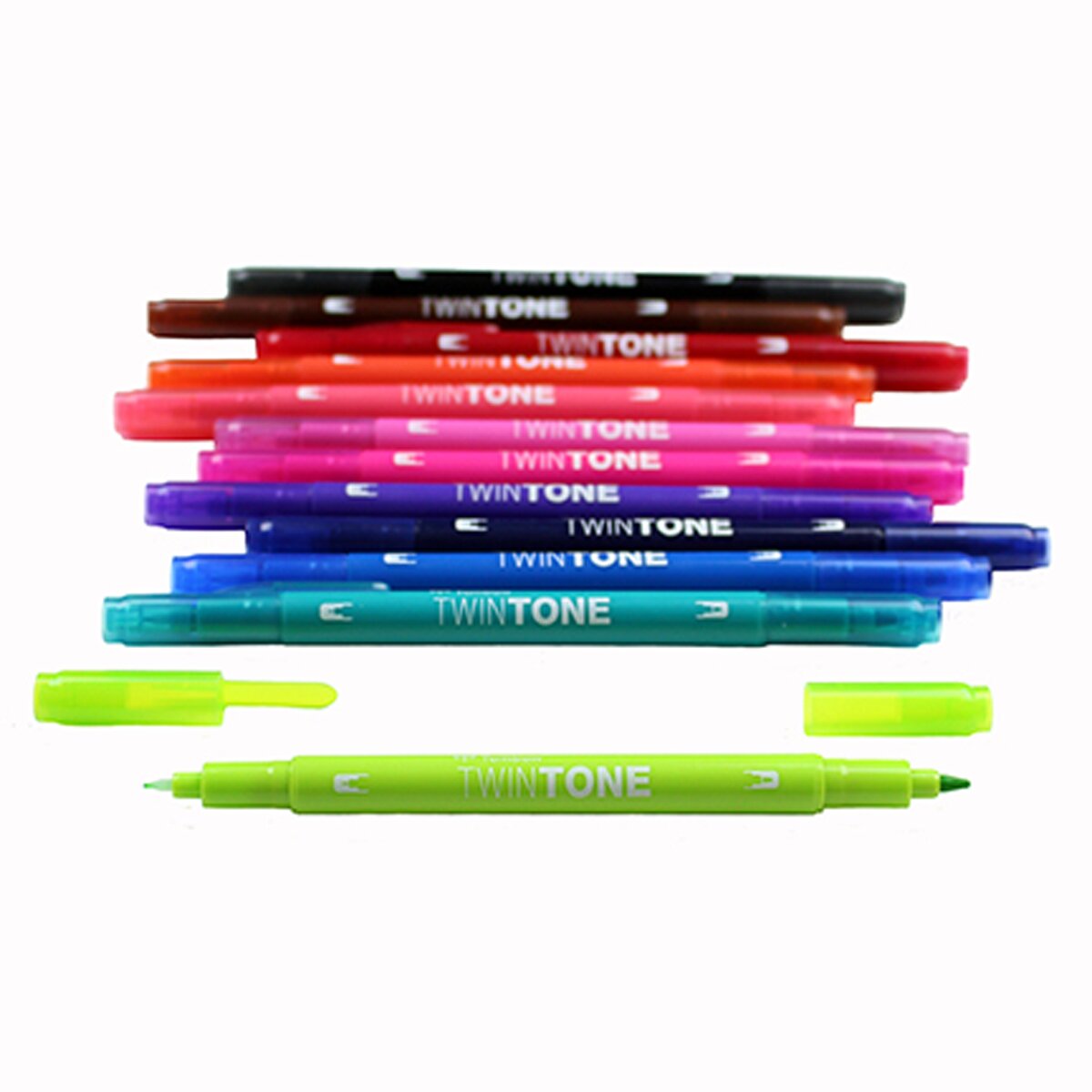 Estojo de 12 marcadores de ponta dupla aguarelável Twin Tone cores primárias Multicolor-3