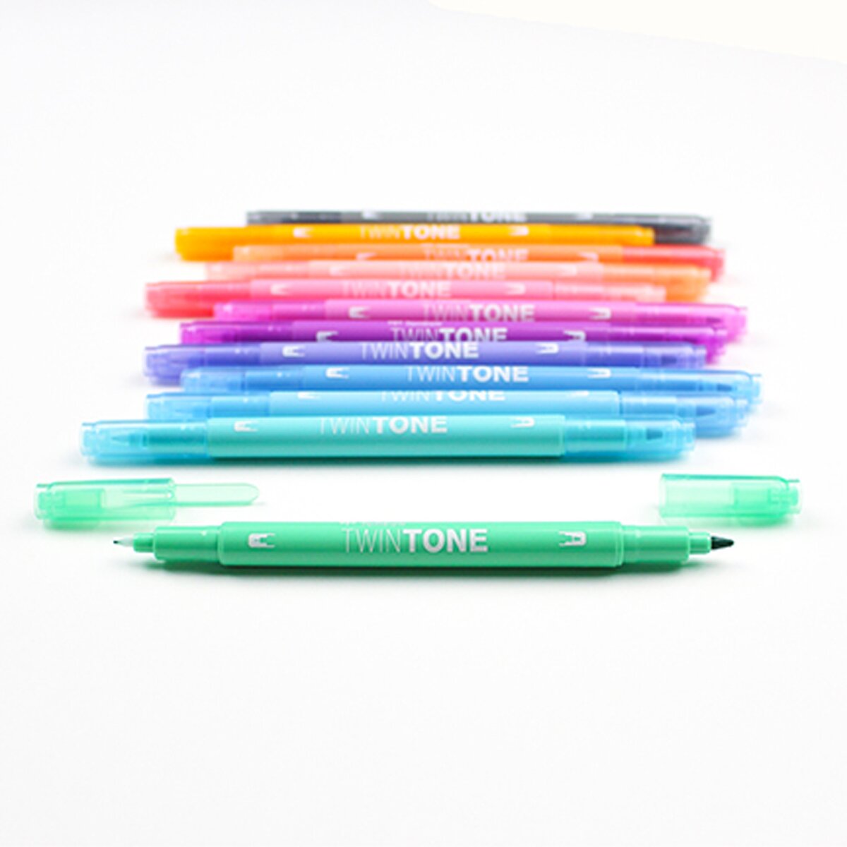 Estojo de 12 marcadores de ponta dupla aguarelável Twin Tone cores pastel Multicolor-3
