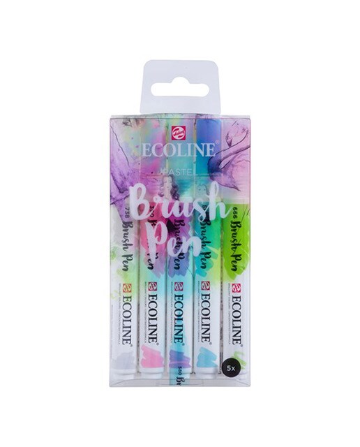 Conjunto de 5 Canetas de Feltro com Ponta de Pincel Aguareláveis Ecoline Brush Pen - Tons Pastel Multicolor-1