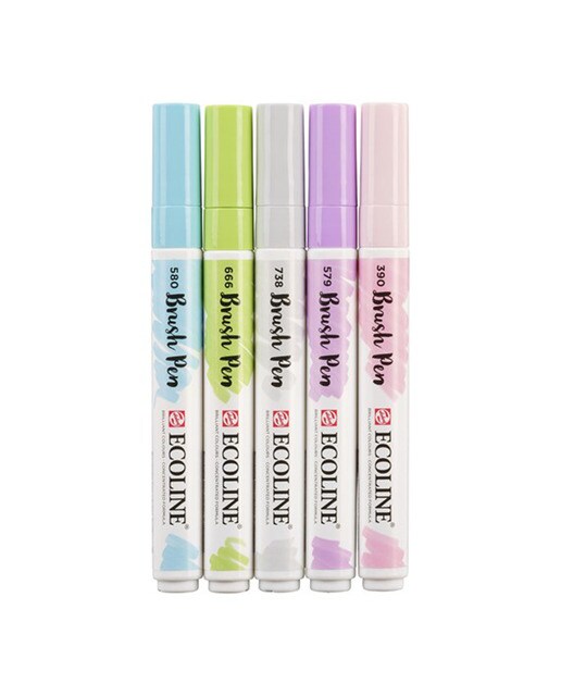 Conjunto de 5 Canetas de Feltro com Ponta de Pincel Aguareláveis Ecoline Brush Pen - Tons Pastel Multicolor-3