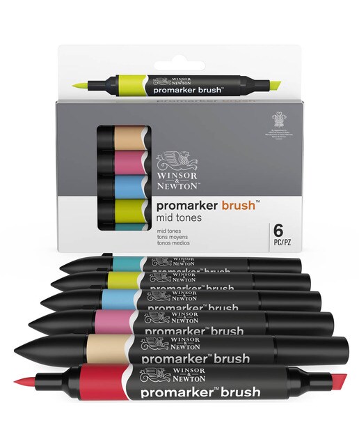 Conjunto de 6 marcadores Brushmarker tons médios Winsor&Newton 11