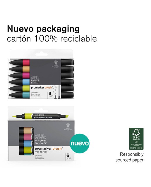 Conjunto de 6 marcadores Brushmarker tons ricos Winsor&Newton 6