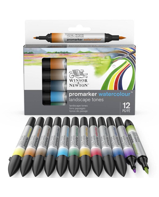 Conjunto de 12 Canetas de Feltro Promarker Watercolor Tons Paisagem - Multicolor Multicolor-12