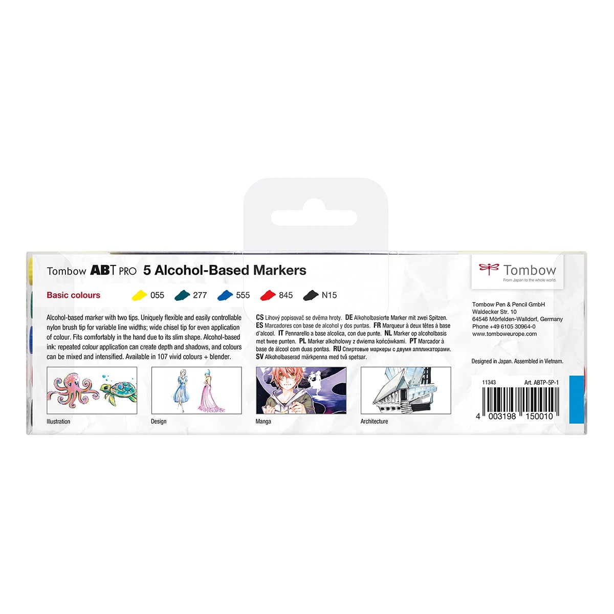 Estojo de 5 marcadores ABT PRO Base de álcool cores primárias Multicolor-2