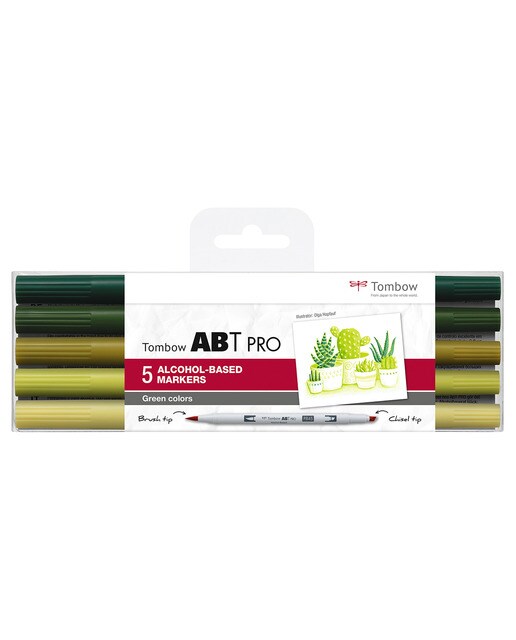 Estojo de 5 marcadores ABT PRO Base de álcool cores verdes Verde-1
