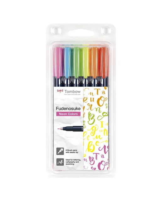 Estojo de 6 Canetas de Feltro de Caligrafia Fudenosuke - Néon Multicolor-1
