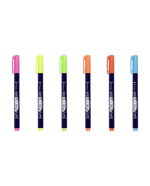 Estojo de 6 Canetas de Feltro de Caligrafia Fudenosuke - Néon Multicolor-2