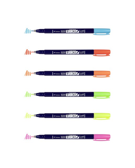Estojo de 6 Canetas de Feltro de Caligrafia Fudenosuke - Néon Multicolor-3