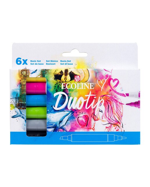 Conjunto de 6 Canetas de Feltro Ponta Dupla Cores Primárias Multicolor Multicolor-3