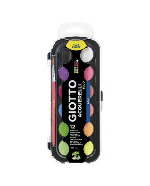Imagem 0 de Conjunto de aguarelas Fluo 30mm 12 unidades + pincel Giotto