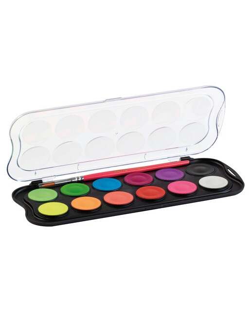 Caja de acuarelas fluo 30mm 12 unidades + pincel Giotto Multicolor-2