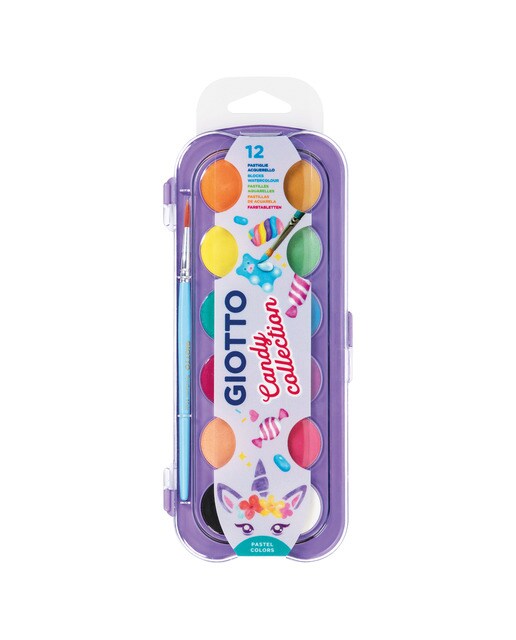 Imagem 0 de Estojo aquarela 30mm 12 unidades + pincel Candy Collection Giotto, cores pastéis