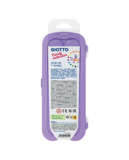 Caja de acuarelas 30mm 12 unidades + pincel Candy Collection Giotto, colores pastel Multicolor-4