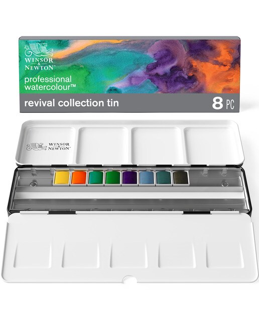 Set caixa metálica preta 8 pastilhas de aguarela profissionais Winsor&Newton 1
