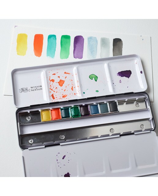 Set caixa metálica preta 8 pastilhas de aguarela profissionais Winsor&Newton 6