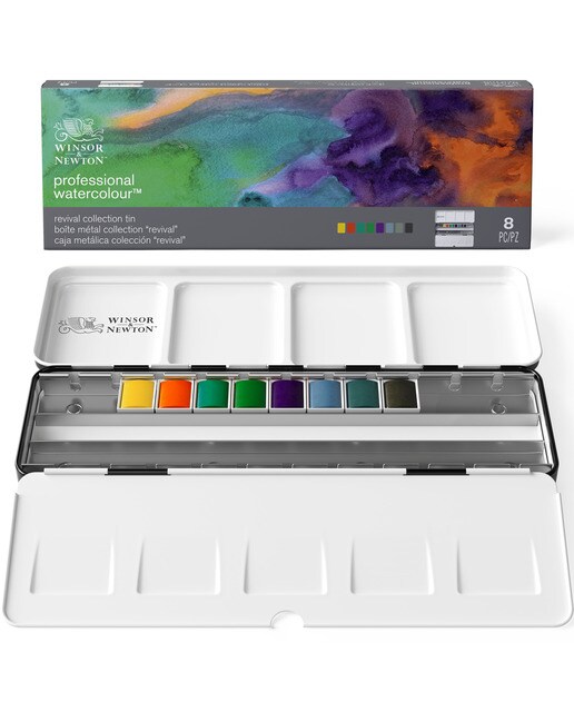 Set caixa metálica preta 8 pastilhas de aguarela profissionais Winsor&Newton 7