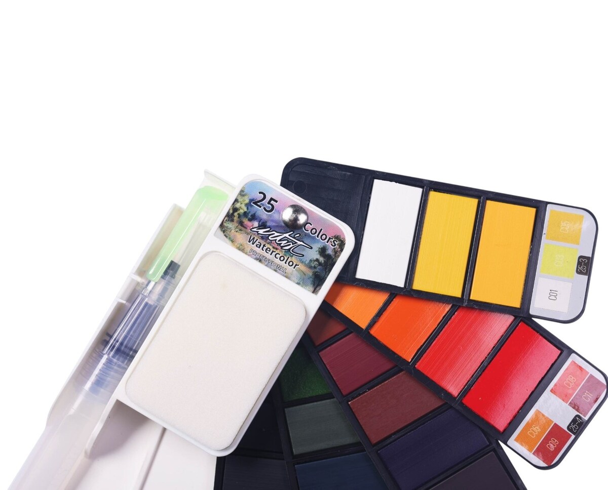 Caja abanico 25 colores acuarelas Artist Alex Bog Blanco / Negro-3