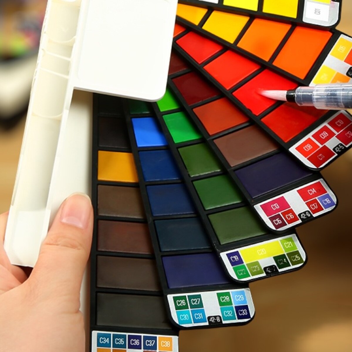 Caja abanico 42 colores acuarelas Artist Alex Bog Blanco / Negro-4