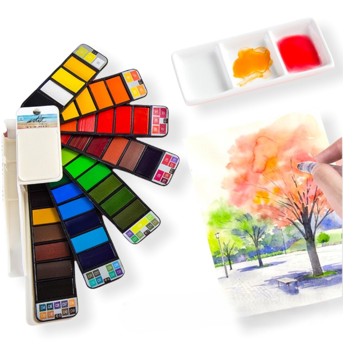 Caja abanico 42 colores acuarelas Artist Alex Bog Blanco / Negro-6