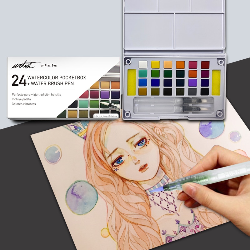 Caja 24 acuarelas colores pocket Artist Alex Bog Blanco / Negro-3