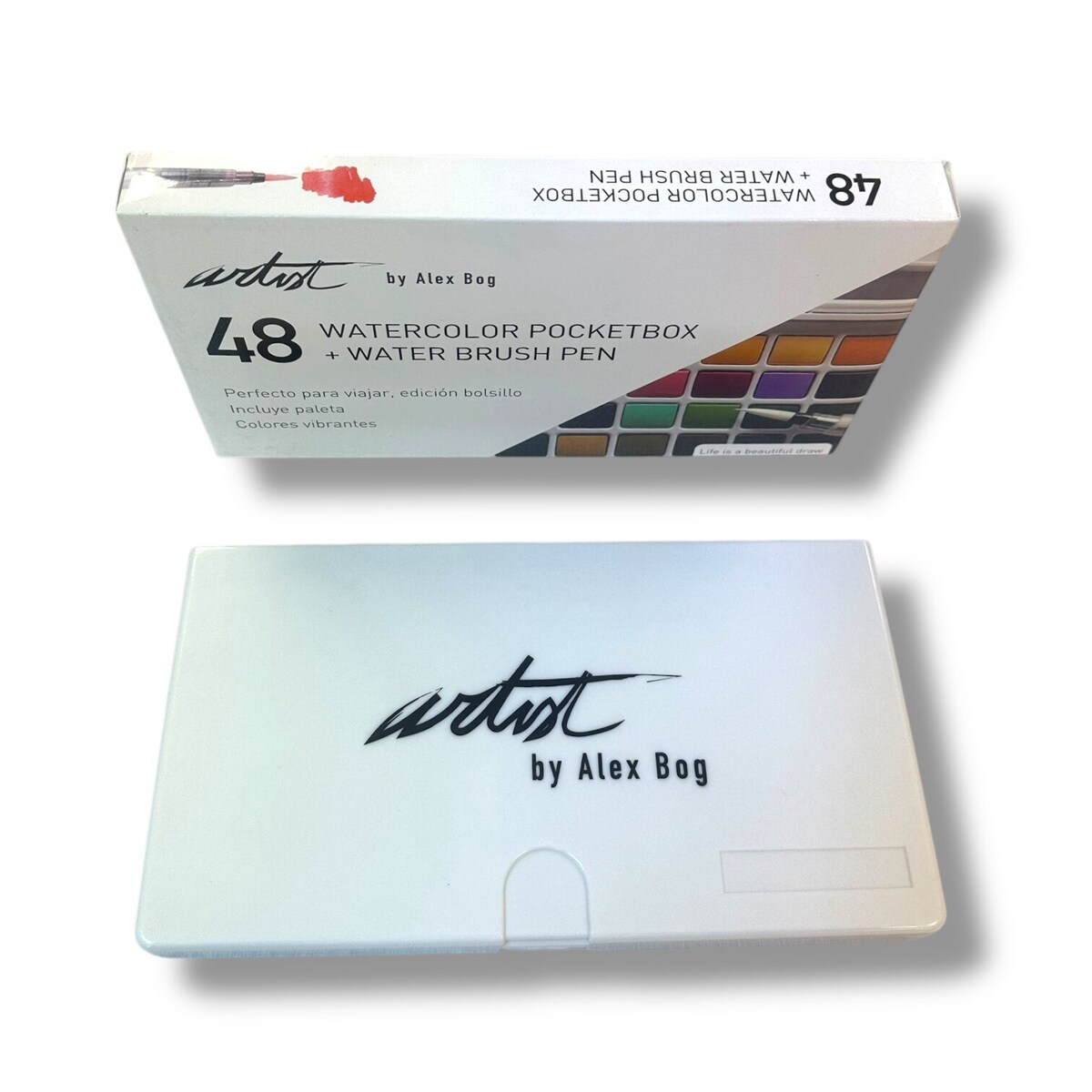 Caja 48 acuarelas colores pocket Artist Alex Bog Blanco / Negro-5