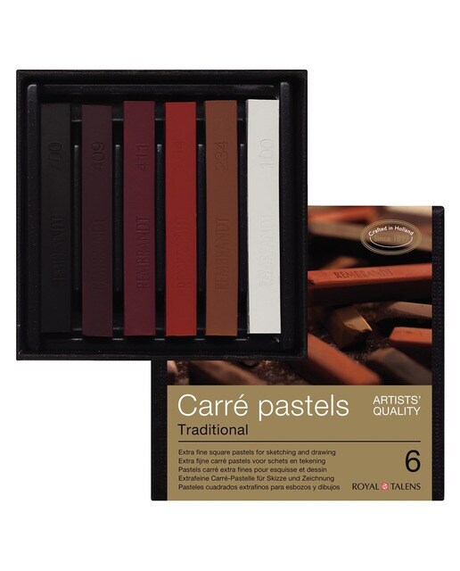 Caja de 6 Pasteles Cuadrados Extrafinos para Esbozo y Dibujo Rembrandt Multicolor