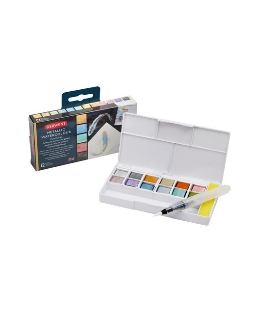Set de viaje de pinturas Metallic en 12 pastillas Derwent