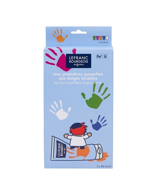 Set De 5 Tubos De Pintura Para Dedos Lavable 80 ML Colores Surtidos (Verde/Rojo/Naranja/Azul/Blanco) Lefranc Bourgeois