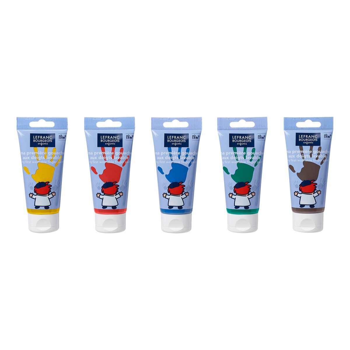 Conjunto de 5 tubos de tinta para pintura de dedos lavável de 80 ml Cores sortidas (Vermelho/Amarelo/Azul/Verde/Castanho) 2