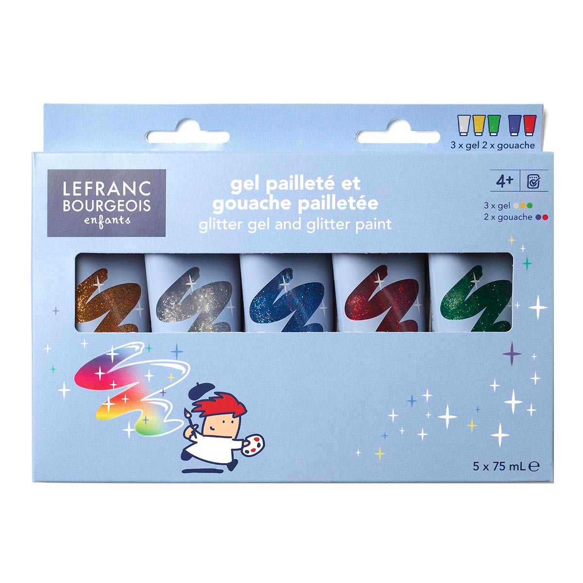 Imagem 0 de Set tubos de guache purpurina 75 ml e 5 cores Lefranc