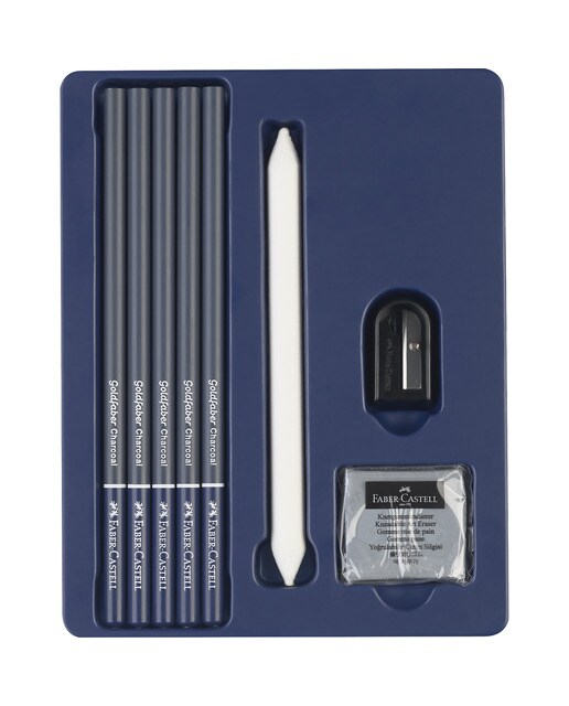 Conjunto para Desenhar Carvão com 8 Peças Goldfaber Preto-2