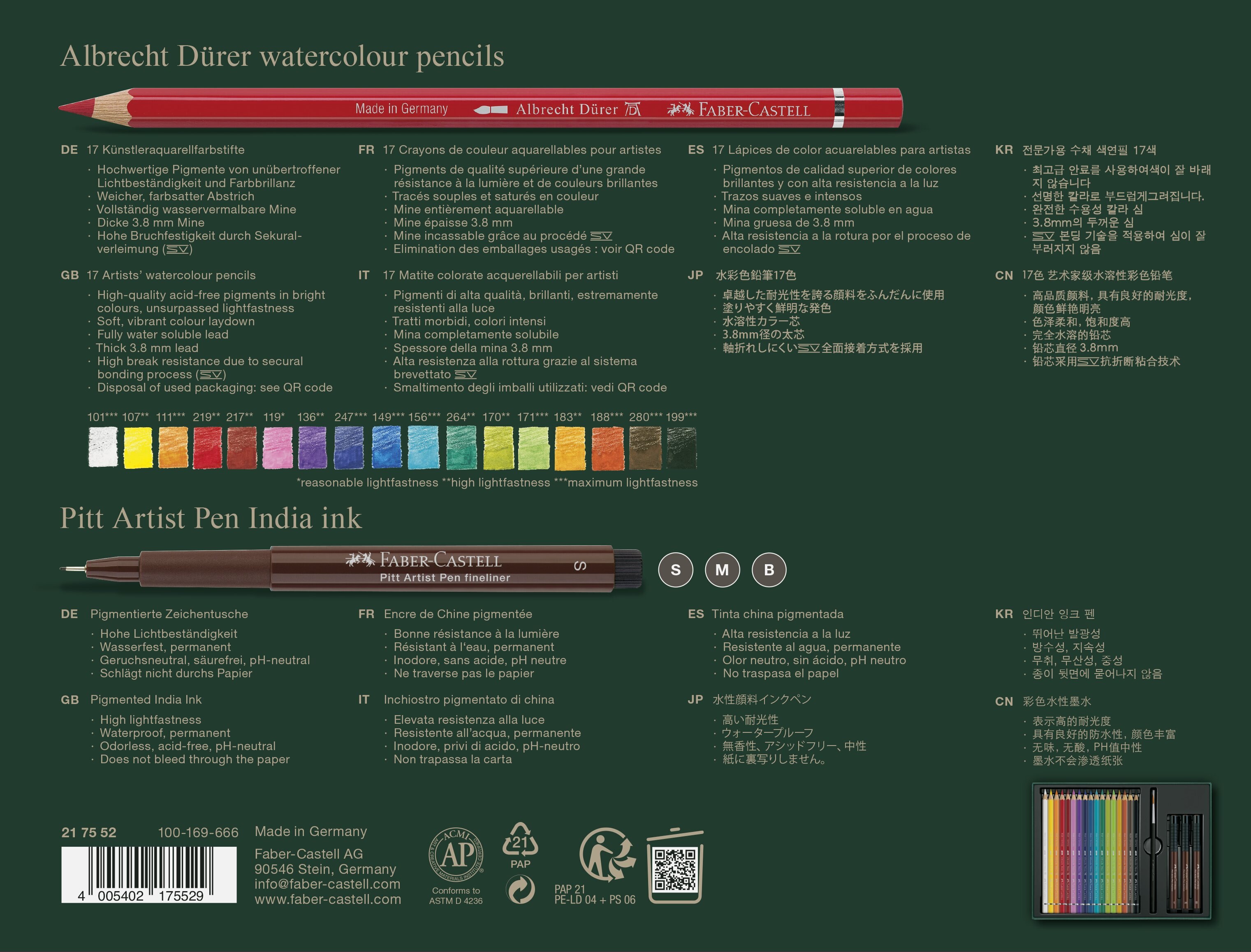 Set 17 Lápis de Cor Albretch Durer & 3 Canetas Pitt Artist Multicolor-3