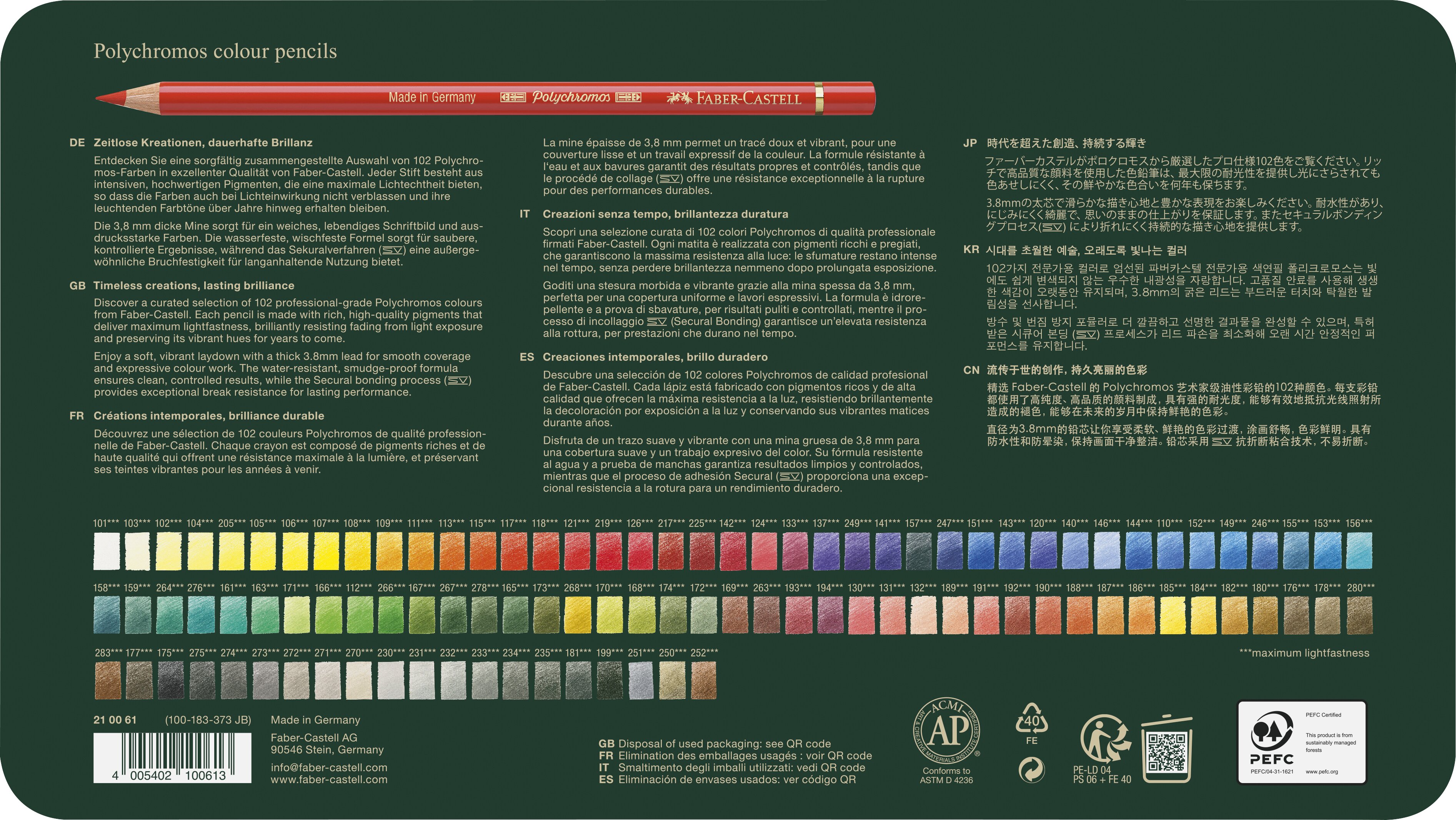 Caja de metal con 102 lápices Polychromos Faber-Castell surtido en colores Multicolor-3