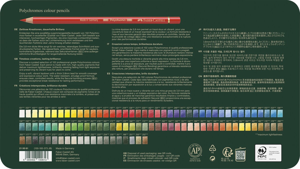 Estuche de metal con 102 lápices Polychromos Faber-Castell surtido en colores Multicolor-3