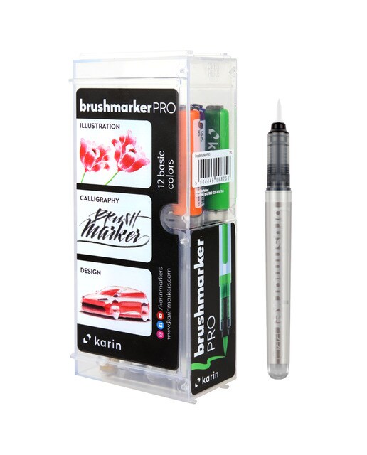Marcadores Lettering Pro 11 Cores Basicos + Blender Brushmarker Pro Karin Multicolor-1