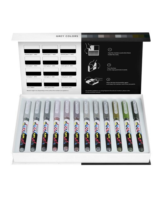 Rotuladores lettering pigmento decobrush 12 colores grises   Karin